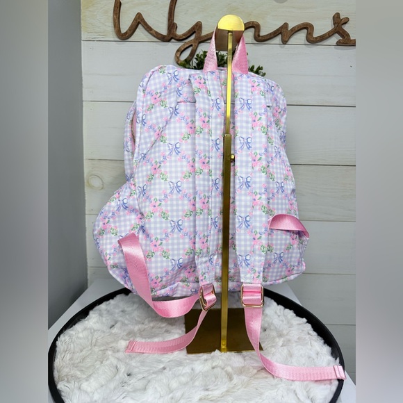 Kawaii Cottagecore Floral Gingham Bow Backpack Pink‎ Blue 15”x12”x5” NWT - Picture 2 of 10